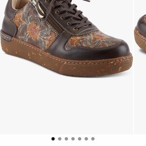 Floral Brown Leather Sneakers